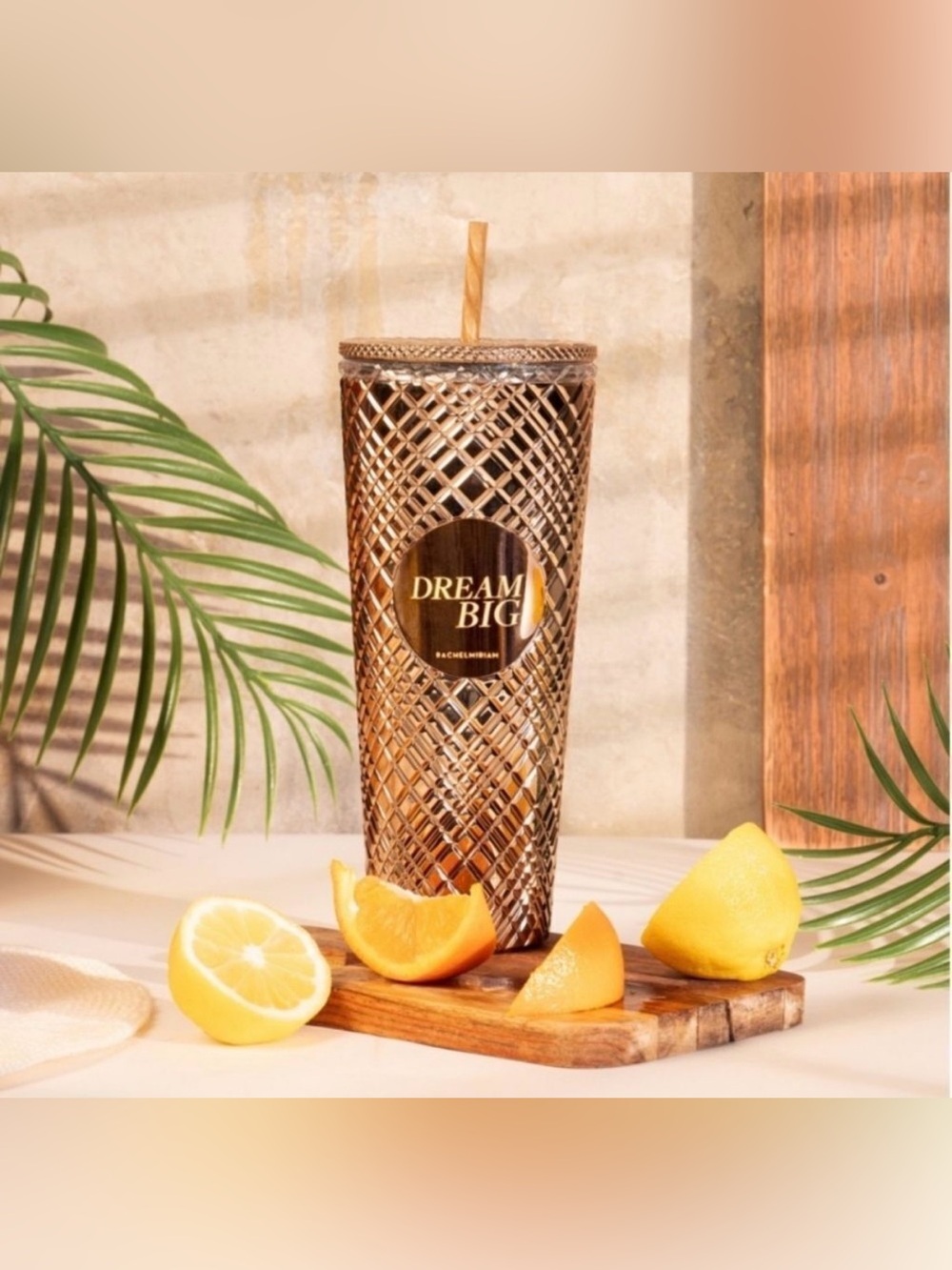 RACHEL MIRIAM Metallic Gold Insulated Tumbler with Straw 24oz NWT $48